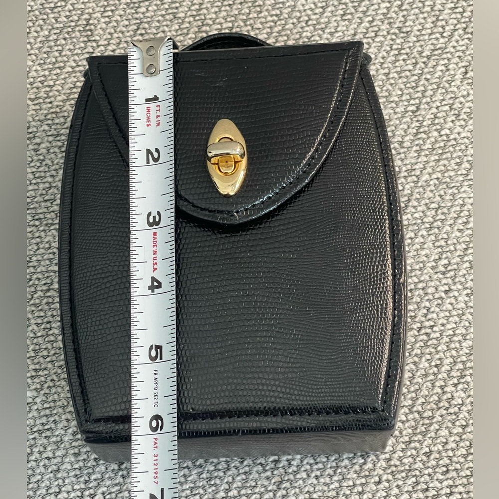 Black Pebbled  Travel Jewelry Case Mirror, Hard Outer Snap Case Gold Closure - Picture 4 of 16